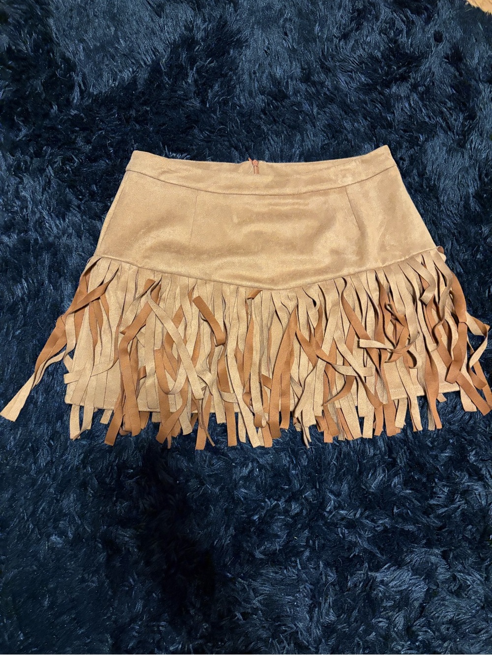 Fringe Faux Suede Mini Skirt in Tan